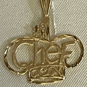 14K Yellow Gold Diamond Cut #1 Chef Hat Charm Pendant - Great Gift